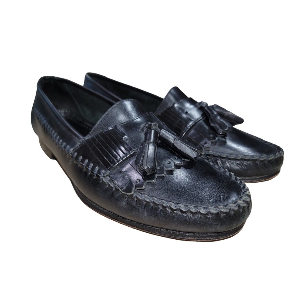 G. H. Bass Men's Black Tassel Kiltie‎ Loafers Leather Slip On Shoes Sz 9.5 M